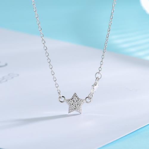 Cubic Zircon Micro Pave Sterling Silver Necklace, 925 Sterling Silver, Star, fashion jewelry & micro pave cubic zirconia & for woman Approx 45 cm 