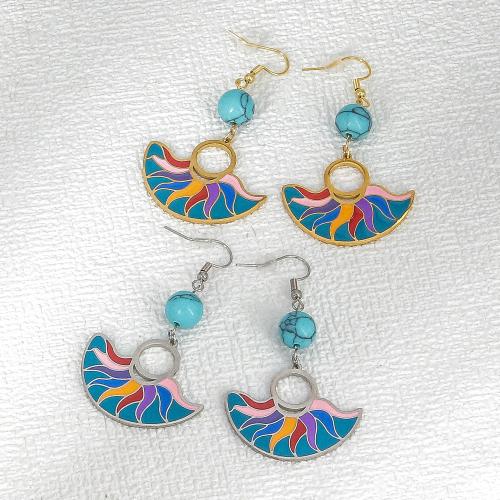 Stainless Steel Drop Earring, 304 Stainless Steel, with turquoise, Vacuum Ion Plating, fashion jewelry & for woman & enamel 