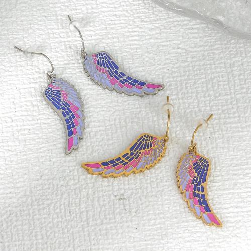 Stainless Steel Drop Earring, 304 Stainless Steel, Wing Shape, Vacuum Ion Plating, fashion jewelry & for woman & enamel 