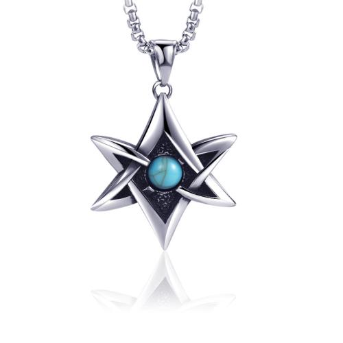 Stainless Steel Jewelry Necklace, 304 Stainless Steel, with turquoise & Zinc Alloy, Hexagram, fashion jewelry & Unisex 