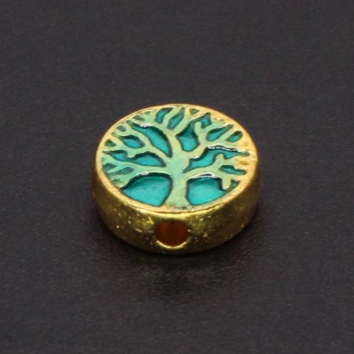 Enamel Zinc Alloy Beads, Round, gold color plated, DIY, green [