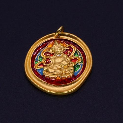 Enamel Brass Pendants, Slightly Round, gold color plated, double-sided enamel & DIY, mixed colors 