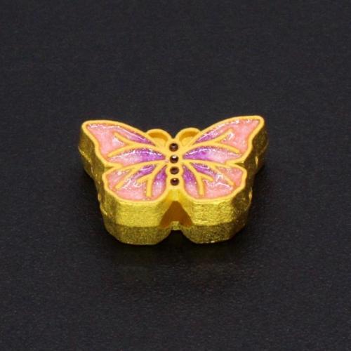 Enamel Brass Beads, Butterfly, gold color plated, DIY, pink 