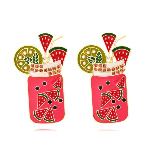 Enamel Zinc Alloy Stud Earring, with Plastic Pearl, plated, fashion jewelry & with rhinestone, multi-colored 