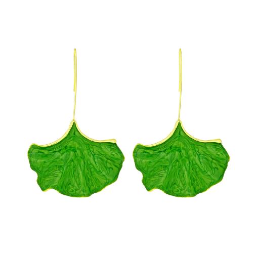 Enamel Zinc Alloy Drop Earring, Ginkgo Leaf, plated, fashion jewelry, green 
