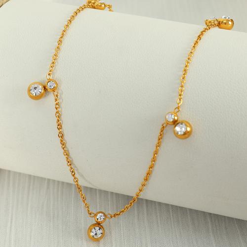 Titanium Steel Jewelry Necklace, with 5cm extender chain, plated, fashion jewelry & micro pave cubic zirconia, golden cm 