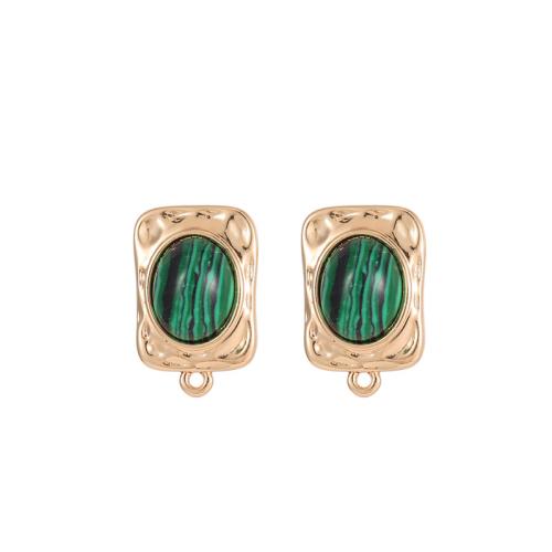 Brass Earring Stud Component, with turquoise & Malachite & White Shell & Abalone Shell, plated, DIY golden [