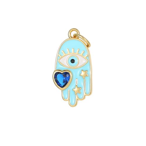 Fashion Evil Eye Pendant, Brass, with Resin, plated, DIY & micro pave cubic zirconia & enamel, golden 
