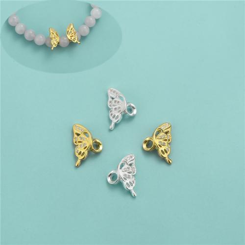 Sterling Silver Spacer Beads, 925 Sterling Silver, Butterfly, DIY & micro pave cubic zirconia 