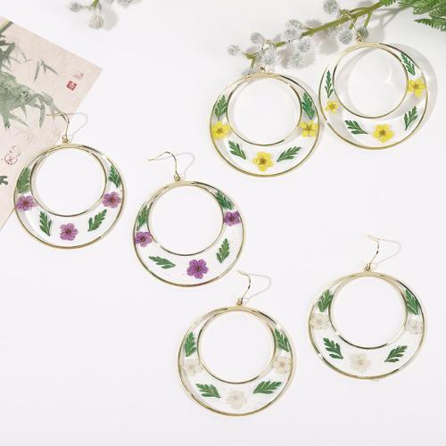 Resin Drop Earring, Brass, with Dried Flower & Resin, plated, for woman & epoxy gel 