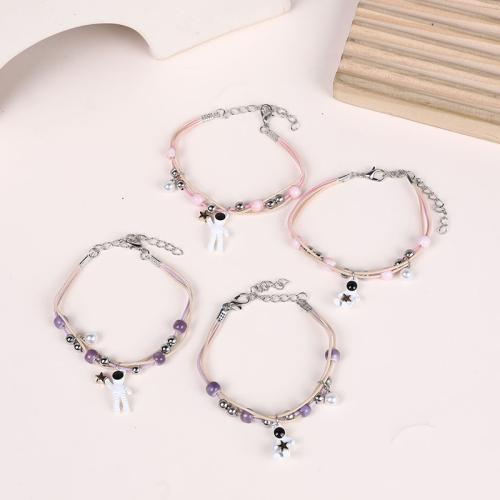 Fashion Zinc Alloy Bracelets, with Wax Cord & Plastic Pearl, handmade, 2 pieces & for woman cm [