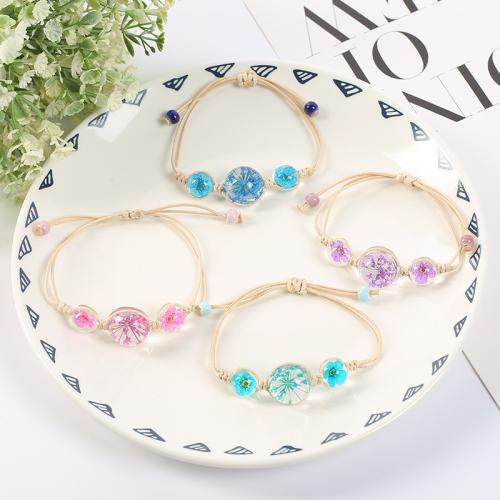 Bracelets de perle de bijou en verre, avec Fleurs séchées & corde de cire, pour femme, plus de couleurs à choisir cm, Vendu par PC[