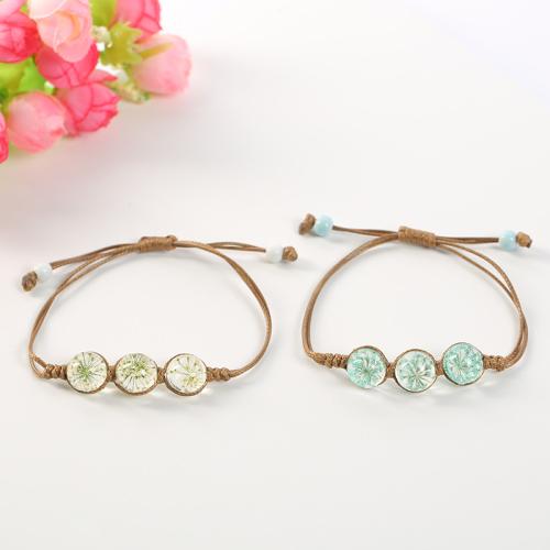 Glass Jewelry Beads Bracelets, with Dried Flower & Wax Cord, for woman cm 