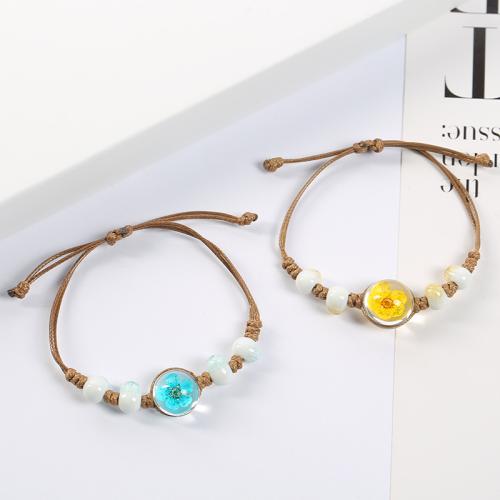 Glass Jewelry Beads Bracelets, with Dried Flower & Wax Cord, for woman cm 