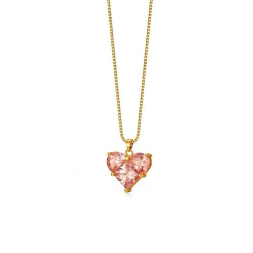 Crystal Zinc Alloy Necklace, with Crystal, fashion jewelry & for woman, pink Approx 45 cm 