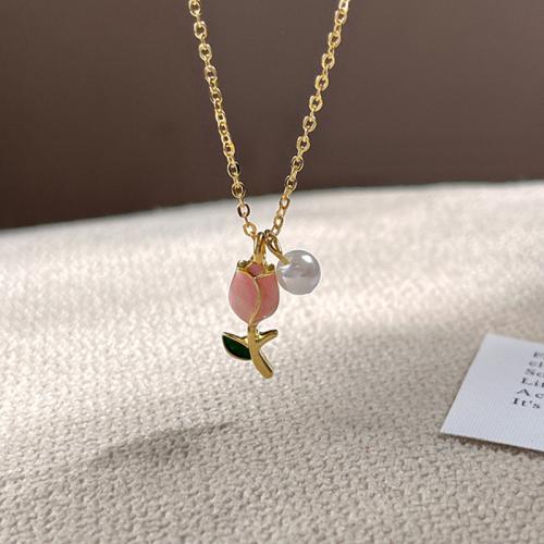 Zinc Alloy Necklace, with Plastic Pearl, fashion jewelry & for woman, golden Approx 45 cm 