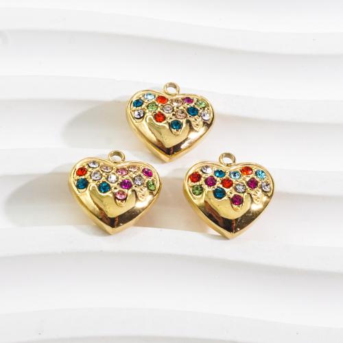 Stainless Steel Heart Pendants, 304 Stainless Steel, with Cubic Zirconia, Vacuum Ion Plating, fashion jewelry & DIY, mixed colors [
