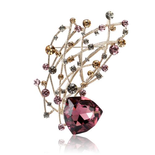 Crystal Brooch, Zinc Alloy, with Crystal, gold color plated, fashion jewelry & for woman & with rhinestone, mixed colors 