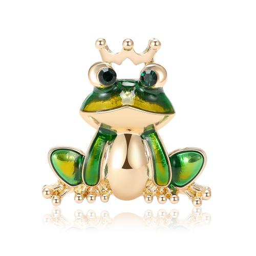 Enamel Brooch, Zinc Alloy, Frog, gold color plated, fashion jewelry & for woman & with rhinestone, green 
