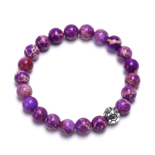 Gemstone Bracelets, Natural Stone, with Zinc Alloy, Round, silver color plated, fashion jewelry & Unisex Approx 18 cm 