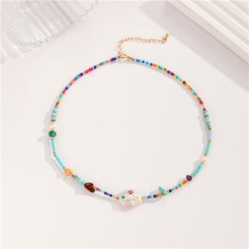 Glass Beads Jewelry Necklace, Brass, with Glass, fashion jewelry & for woman 