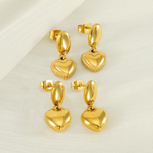 Stainless Steel Drop Earring, 304 Stainless Steel, Heart, 18K gold plated, fashion jewelry & for woman, golden 