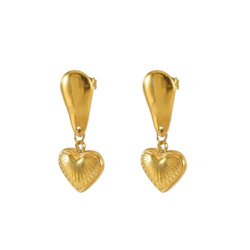 Boucle d'oreille goutte inox, Acier inoxydable 304, coeur, Plaqué or 18K, bijoux de mode & pour femme, doré, Vendu par paire