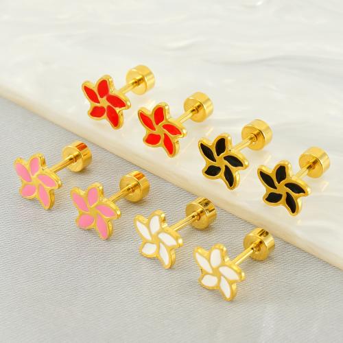 Stainless Steel Stud Earring, 304 Stainless Steel, Flower, 18K gold plated, fashion jewelry & for woman & enamel 