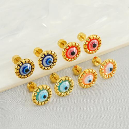 Stainless Steel Stud Earring, 304 Stainless Steel, with Resin, 18K gold plated, fashion jewelry & for woman 