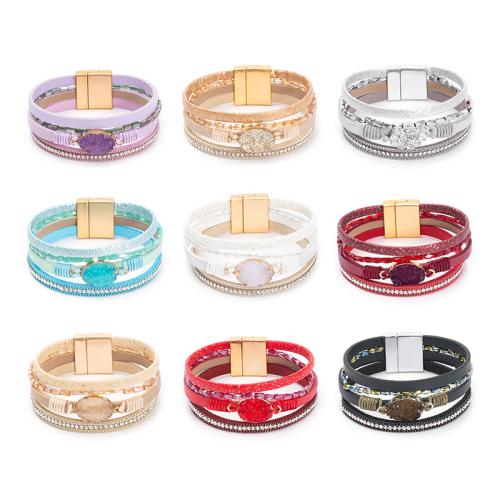PU Leather Cord Bracelets, with Magnet, multilayer & Unisex & with rhinestone 22mm Approx 19.5 cm 