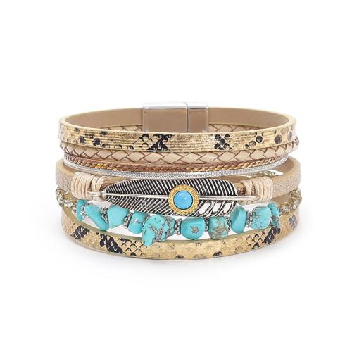 PU Leather Cord Bracelets, with Magnet & Gemstone, fashion jewelry & multilayer & Unisex 28mm Approx 19.5 cm 