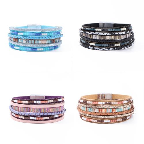 PU Leather Cord Bracelets, with Magnet, fashion jewelry & multilayer & Unisex 30mm Approx 19.5 cm 