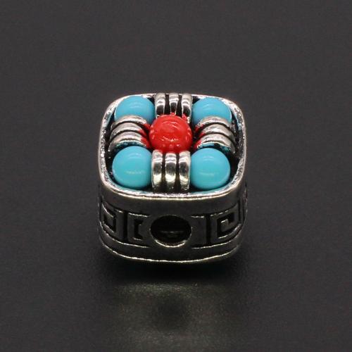 Zinc Alloy Jewelry Beads, with turquoise, Square, silver color plated, DIY 