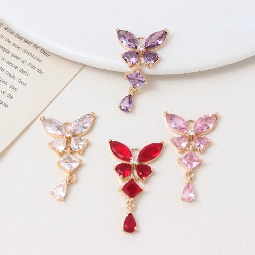 Cubic Zirconia Brass Pendants, Butterfly, gold color plated, DIY & micro pave cubic zirconia 