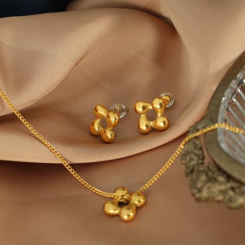 Fashion Stainless Steel Jewelry Sets, Titanium Steel, Flower, plated, fashion jewelry golden 