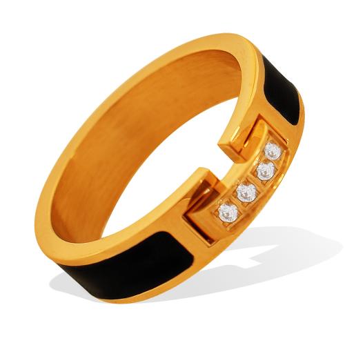 Titanium Steel Finger Ring, plated, fashion jewelry & micro pave cubic zirconia & enamel US Ring 