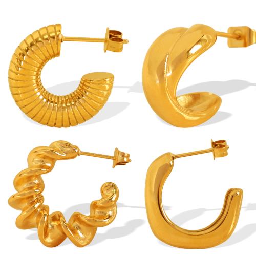 Titanium Steel Earrings, plated, fashion jewelry golden 