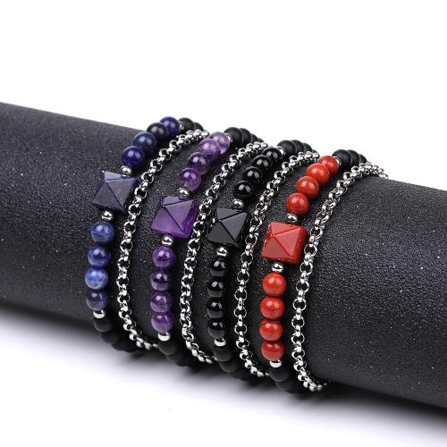 Gemstone Bracelets, with Nylon Cord & 304 Stainless Steel, fashion jewelry 8mm .5 cm 