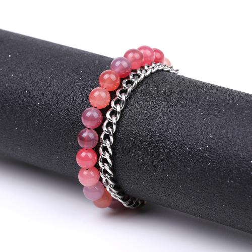 Bracelets en pierres précieuses, pierre gemme, avec corde en nylon & Acier inoxydable 304, bijoux de mode & différents matériaux pour le choix, plus de couleurs à choisir, 8mm .5 cm, Vendu par PC