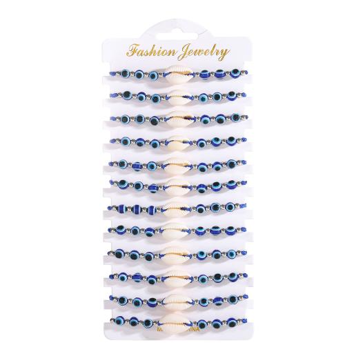 Evil Eye Bracelet Bijoux, résine, avec Fil de coton & coquille, fait à la main, bijoux de mode & unisexe, bleu é, Vendu par fixé