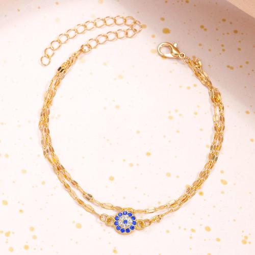 Fashion Zinc Alloy Bracelets, with Crystal, with 7.5cm extender chain, Double Layer & fashion jewelry & for woman, golden cm, 21.5 cm 