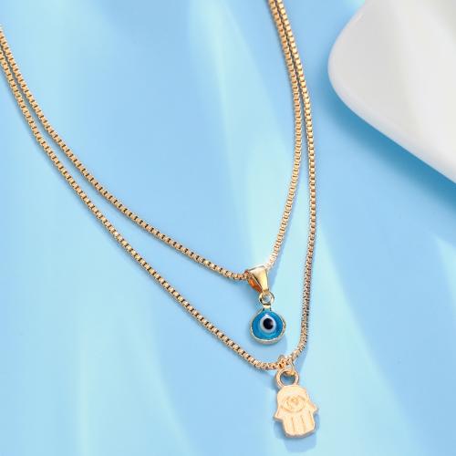 Zinc Alloy Necklace, with Crystal & Resin, 2 pieces & fashion jewelry & for woman, golden 