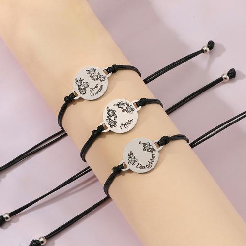 Fashion Create Wax Cord Bracelets, 304 Stainless Steel, with Wax Cord, polished, three pieces & for woman & with rhinestone Approx 16-28 cm 