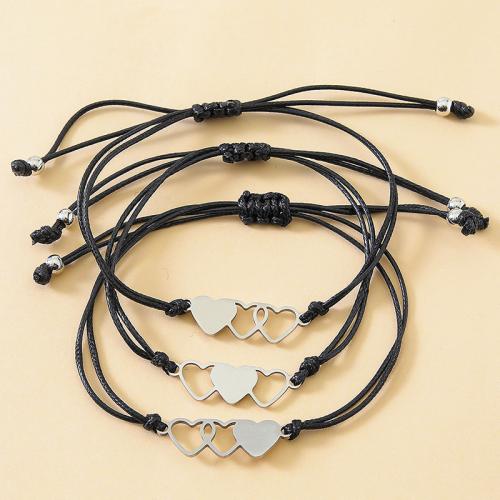 Mode créer Bracelets cordon de cire, Acier inoxydable 304, avec corde de cire, 3 pièces & styles différents pour le choix & pour femme & avec strass, plus de couleurs à choisir Environ 16-28 cm, Vendu par fixé