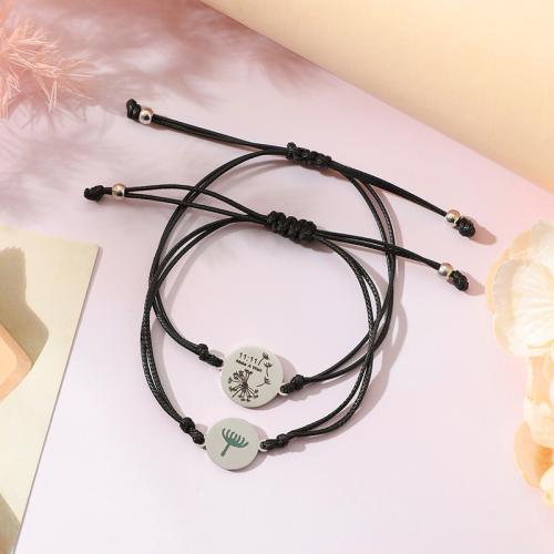 Fashion Create Wax Cord Bracelets, 304 Stainless Steel, with Wax Cord, polished, 2 pieces & Unisex, silver color Approx 16-28 cm 
