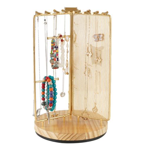 Multi Purpose Jewelry Display, Iron, with Wood, durable & rotatable & detachable & multifunctional, golden 