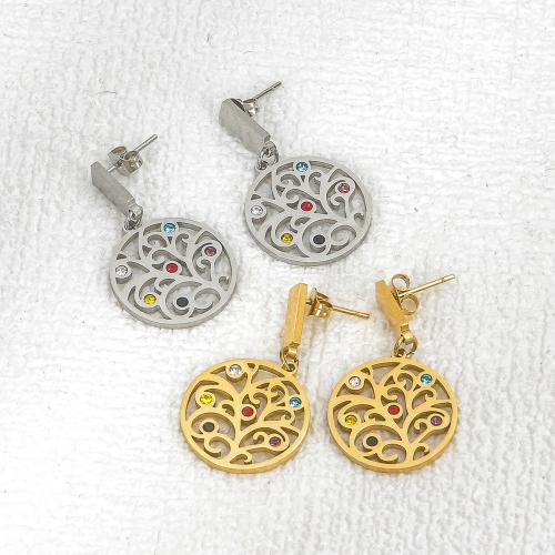 Stainless Steel Drop Earring, 304 Stainless Steel, Vacuum Ion Plating, for woman & with rhinestone & hollow 