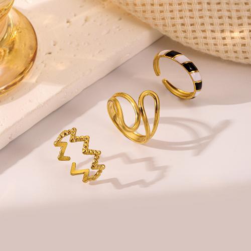 Ring Set, 304 Stainless Steel, three pieces & for woman & enamel, golden 