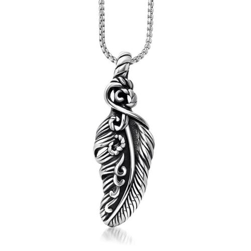 Stainless Steel Feather Pendant, 304 Stainless Steel, polished, fashion jewelry & for man 