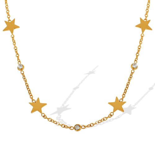 Titanium Steel Jewelry Necklace, plated, fashion jewelry & with rhinestone, golden 